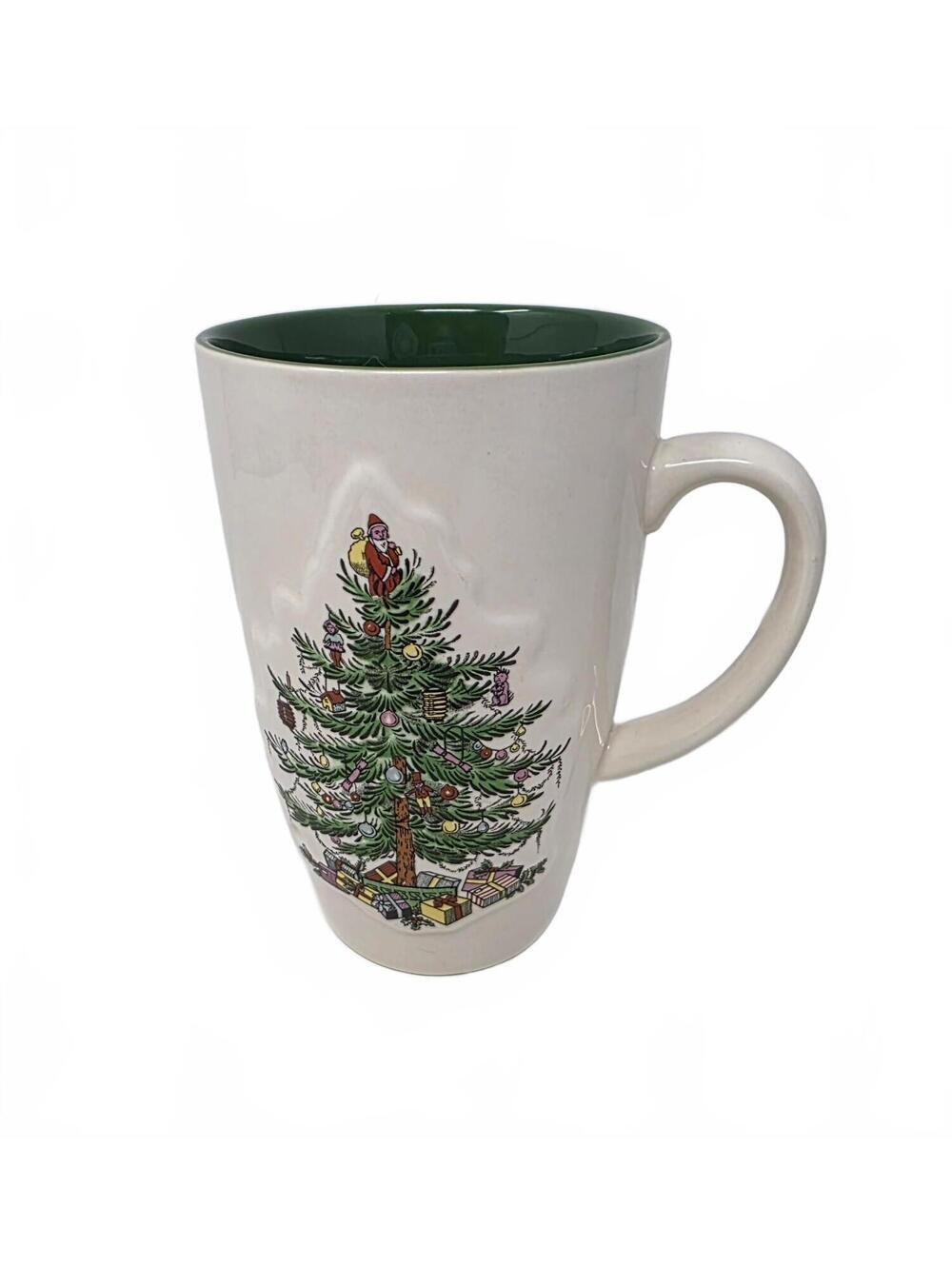 Spode Christmas Tree Tall Mug Green Interior Holiday Coffee Cup 5.75"